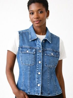 Sanctuary Blue Denim Pearl Snap Front Vest